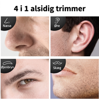 4-i-1 genopladelig trimmer – til næsehår, ørehår, øjenbryn og skæg