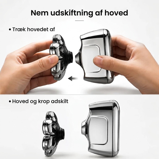 Vejledning til nem udskiftning af barberhovedet på apparatet