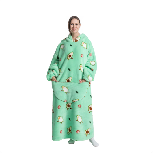 Grøn oversized hoodie med avocadomønster, lang model