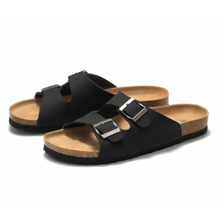 Sandaler med korksole og dobbelte remme – komfortable sandaler til sommeren og stranden