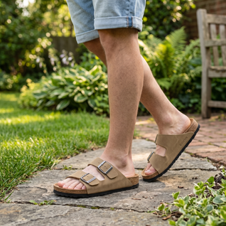 Sandaler med korksole og dobbelte remme – komfortable sandaler til sommeren og stranden