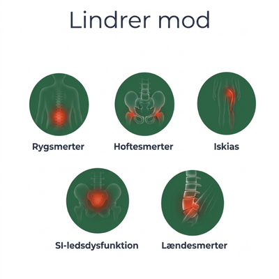 Bækkenbælte i sort med justerbar kompression, der giver støtte til ryggen, SI-leddene og hofterne