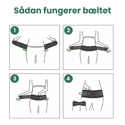Bækkenbælte i sort med justerbar kompression, der giver støtte til ryggen, SI-leddene og hofterne