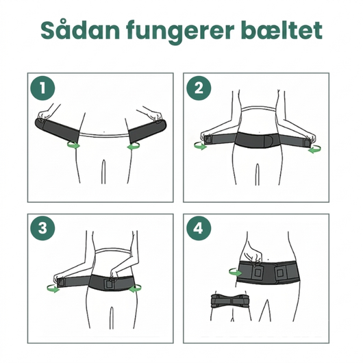Bækkenbælte i sort med justerbar kompression, der giver støtte til ryggen, SI-leddene og hofterne