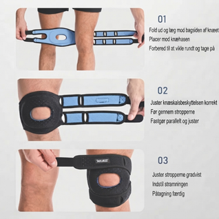 Knæstøtte med patellastabilisering og gelpude – justerbar og åndbar til træning og hverdagsbrug