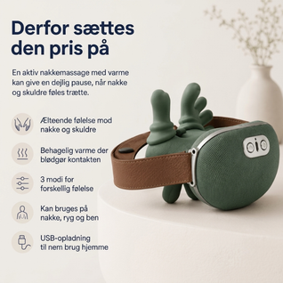 Elektrisk nakkemassager med varme og æltning – 3 indstillinger til nakke, skuldre og ryg