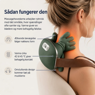 Elektrisk nakkemassager med varme og æltning – 3 indstillinger til nakke, skuldre og ryg
