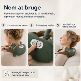 Elektrisk nakkemassager med varme og æltning – 3 indstillinger til nakke, skuldre og ryg