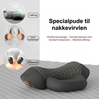 3-i-1 Nakkemassagepude med varme, vibration og nakkestrækning