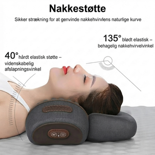 3-i-1 Nakkemassagepude med varme, vibration og nakkestrækning