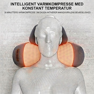 3-i-1 nakkemassagepude med intelligent varmekompres – viser, hvordan puden varmer nakken med en konstant temperatur