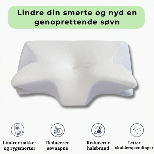 Ergonomisk pude, der lindrer nakke- og rygsmerter, mindsker søvnapnø, halsbrand og spændinger i skuldrene – for en afslappende søvn.