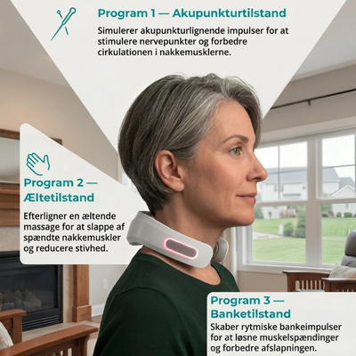 NeuroRelax Pro 2.0 – elektrisk nakkemassager med EMS 3.0-teknologi og indbygget rødlysbehandling til dyb muskelstimulering og lindring af nakkesmerter