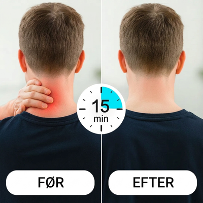Før- og efterbillede, der viser, hvordan 15 minutters nakkemassage mindsker betændelse, stivhed og nakkesmerter