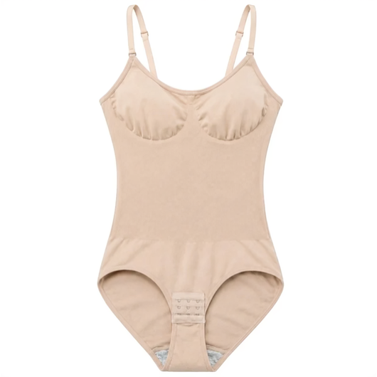 Shaping Body i beige med åben skridt, set forfra