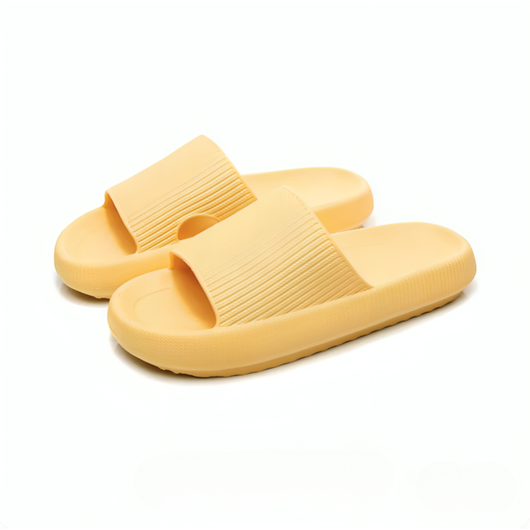Ergonomiske hjemmesko med stødabsorberende EVA-sål i gul – bløde hjemmesko med skridsikker underside til brug både inde og ude