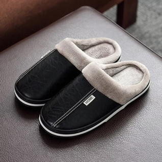 Varmeforede indendørs hjemmesko i kunstlæder – skridsikre slip-on-hjemmesko med varm krave