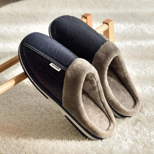Varmeforede indendørs hjemmesko i kunstlæder – skridsikre slip-on-hjemmesko med varm krave