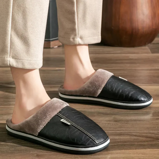 Varmeforede indendørs hjemmesko i kunstlæder – skridsikre slip-on-hjemmesko med varm krave